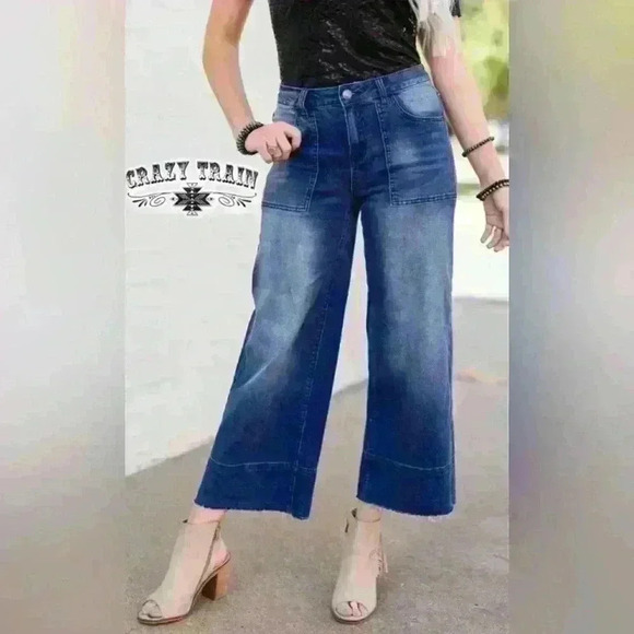 Crazy Train Denim - Crazy train extra wide leg cropped denim jeans women’s size 17(33) EUC western